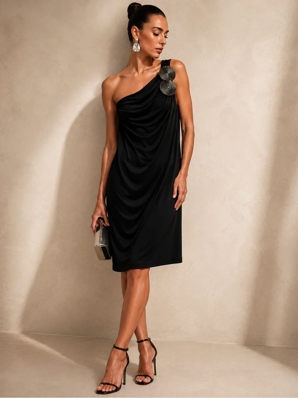 Tory Burch Black Silk One Shoulder Cocktail Dress S NWOT
